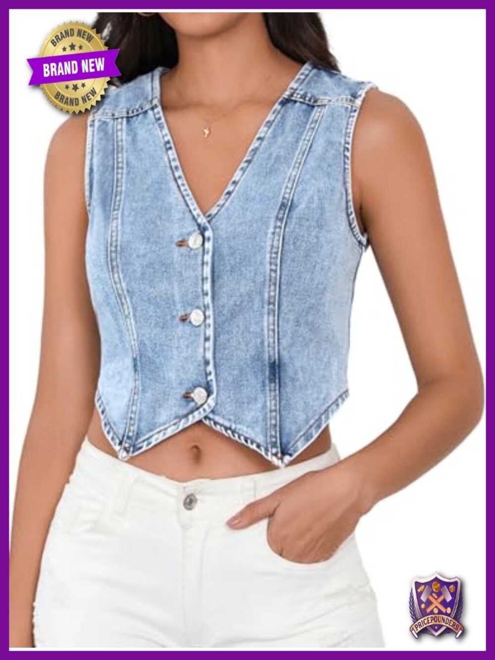 Button Down Sleeveless Denim Vest Cropped Y2K Western V-Neck